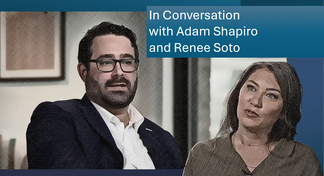 Photo of Adam Shapiro and Renee Soto discussing digital communications